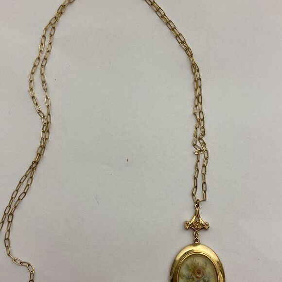 Act II Women's Gold Rose & Flowers Hand Painted Pendant 30" Necklace - Picture 2 of 6